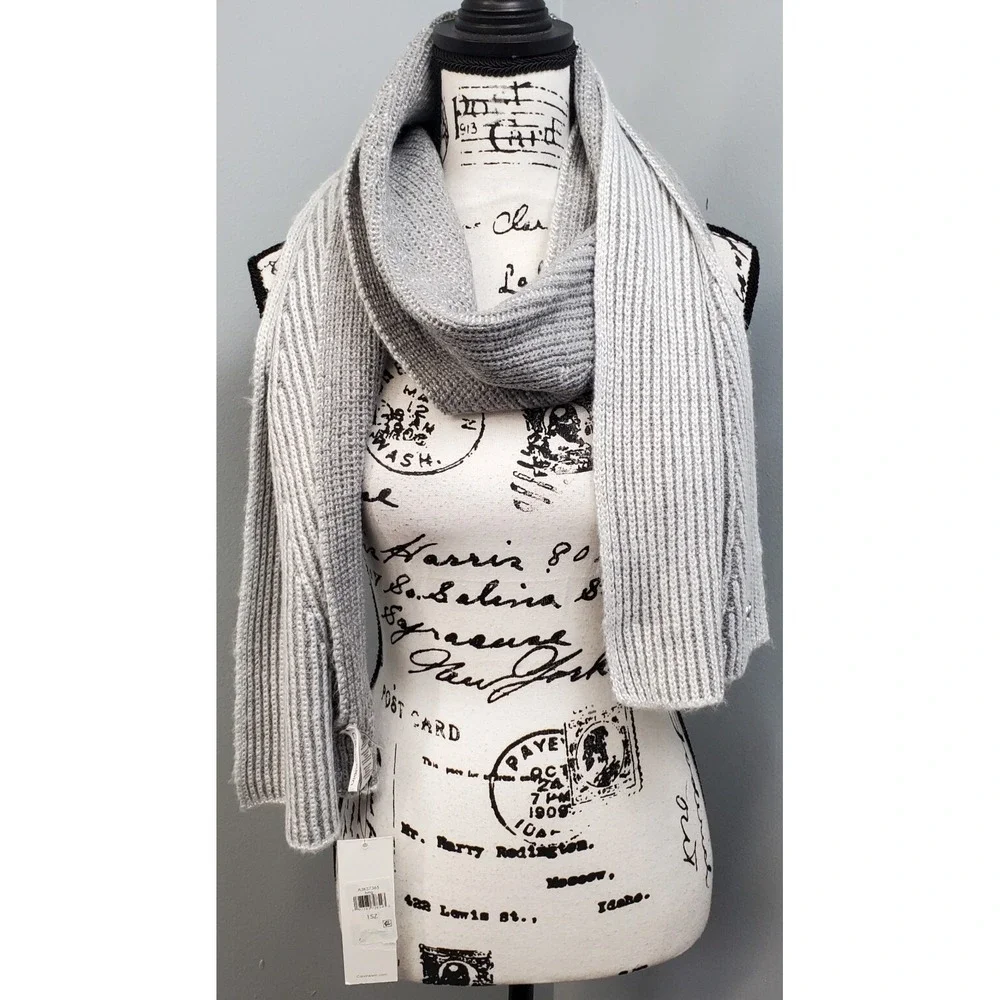 Calvin Klein Ribbed Scarf Unisex One Size Heather Gray Metallic Neck Warmer‎